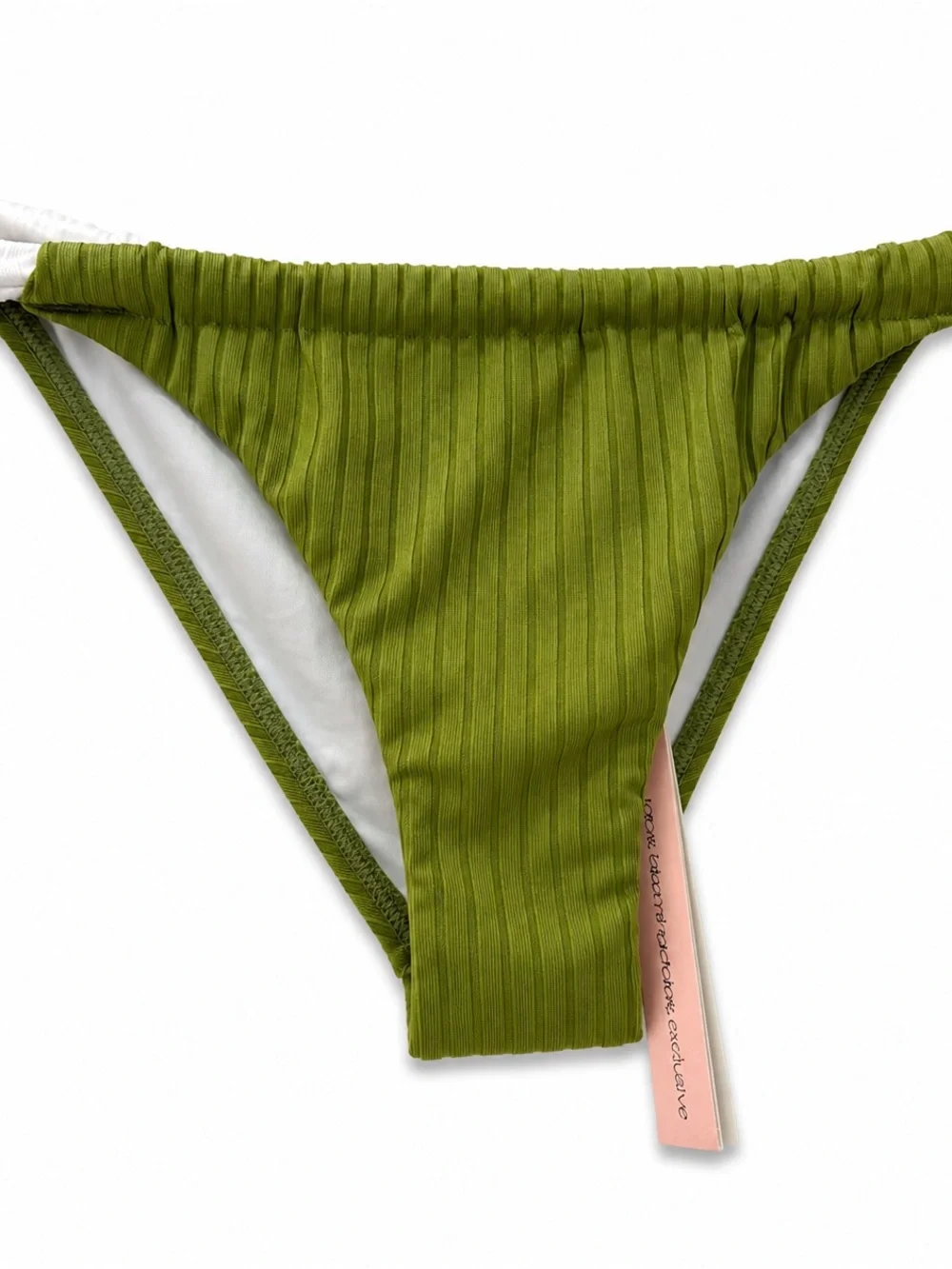 NWT Aqua Swim Ribbed Bikini Bottom Greek Olive Size S High Cut Cheeky Retail $48